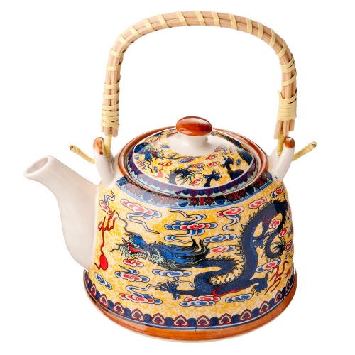 Чайник заварочный фарфор, 900мл, с бамбуковой ручкой "Восточный дракон" (824-869)